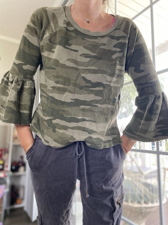 Camo Tops - CURRENT ELLIOTT THE RUFFLE 3/4 SLEEVE SWEATSHIRT TOP CAMO Cotton 1 (M)